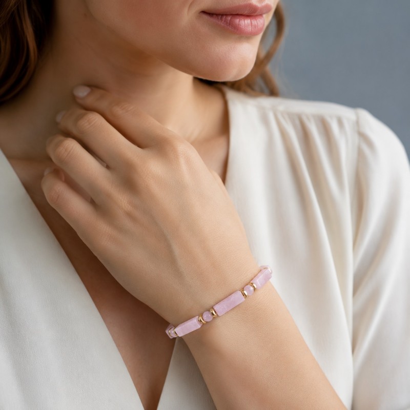 Romantic Pink Rectangular & Round Bead Bracelet, Elegant Gift